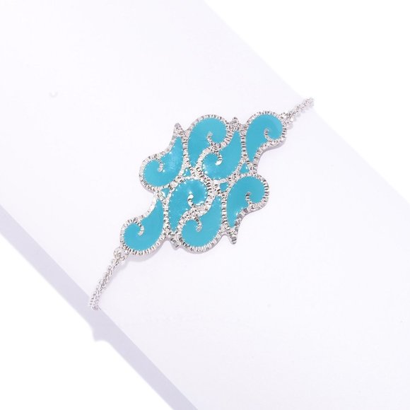 Sterling Silver 7 Inch Painted Enamel Turquoise Filigree Chain Bracelet NIP - Picture 3 of 12